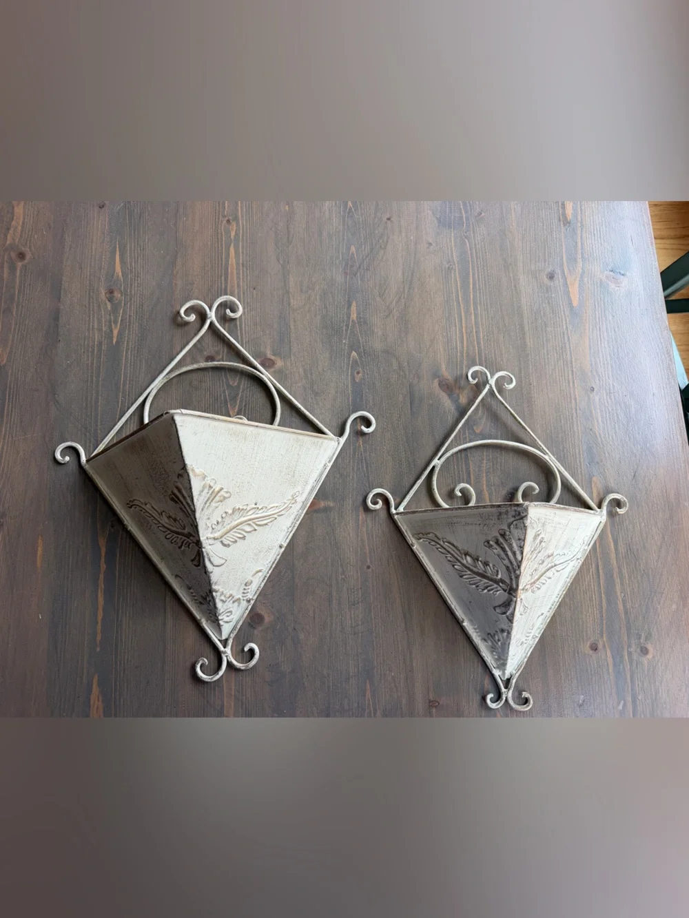 Decorative Metal Wall Planter Hooks - Distressed Cream Pair